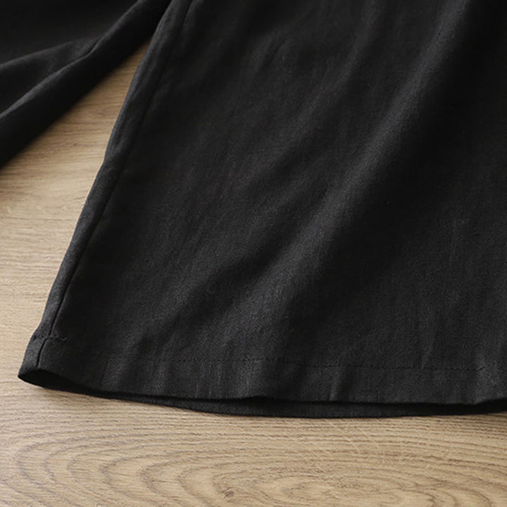 Damskie spodnie z szerokimi nogawkami i guzikami z szerokimi kieszeniami, z bawełny w jednolitym kolorze z Buddha Stones - image 18