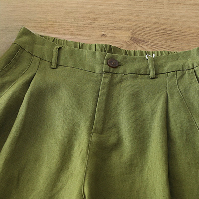 Damskie spodnie z szerokimi nogawkami i guzikami z szerokimi kieszeniami, z bawełny w jednolitym kolorze z Buddha Stones - image 21