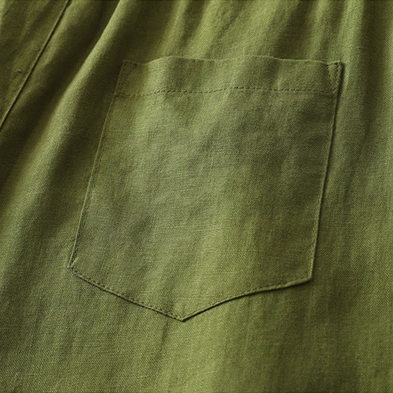 Damskie spodnie z szerokimi nogawkami i guzikami z szerokimi kieszeniami, z bawełny w jednolitym kolorze z Buddha Stones - image 24