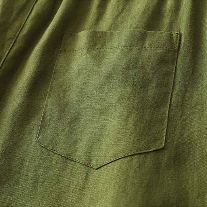 Damskie spodnie z szerokimi nogawkami i guzikami z szerokimi kieszeniami, z bawełny w jednolitym kolorze z Buddha Stones - image 24