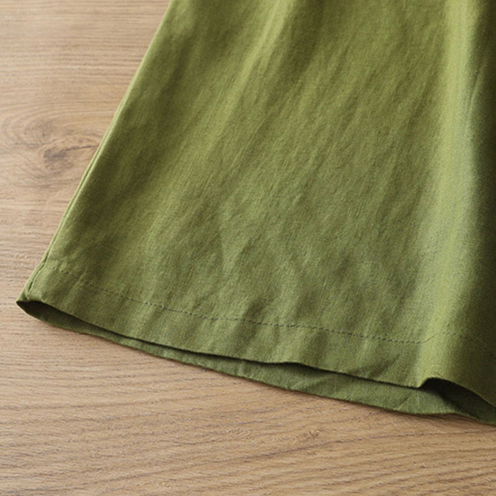 Damskie spodnie z szerokimi nogawkami i guzikami z szerokimi kieszeniami, z bawełny w jednolitym kolorze z Buddha Stones - image 22