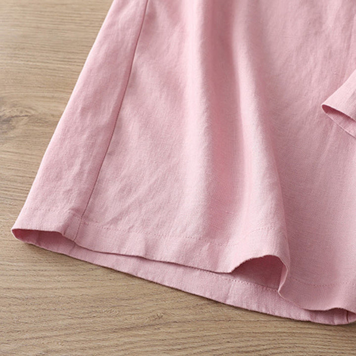 Damskie spodnie z szerokimi nogawkami i guzikami z szerokimi kieszeniami, z bawełny w jednolitym kolorze z Buddha Stones - image 28