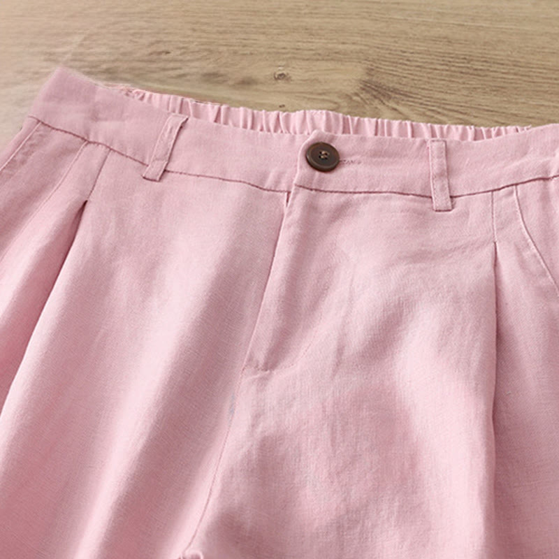 Damskie spodnie z szerokimi nogawkami i guzikami z szerokimi kieszeniami, z bawełny w jednolitym kolorze z Buddha Stones - image 27