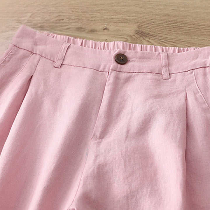 Damskie spodnie z szerokimi nogawkami i guzikami z szerokimi kieszeniami, z bawełny w jednolitym kolorze z Buddha Stones - image 27