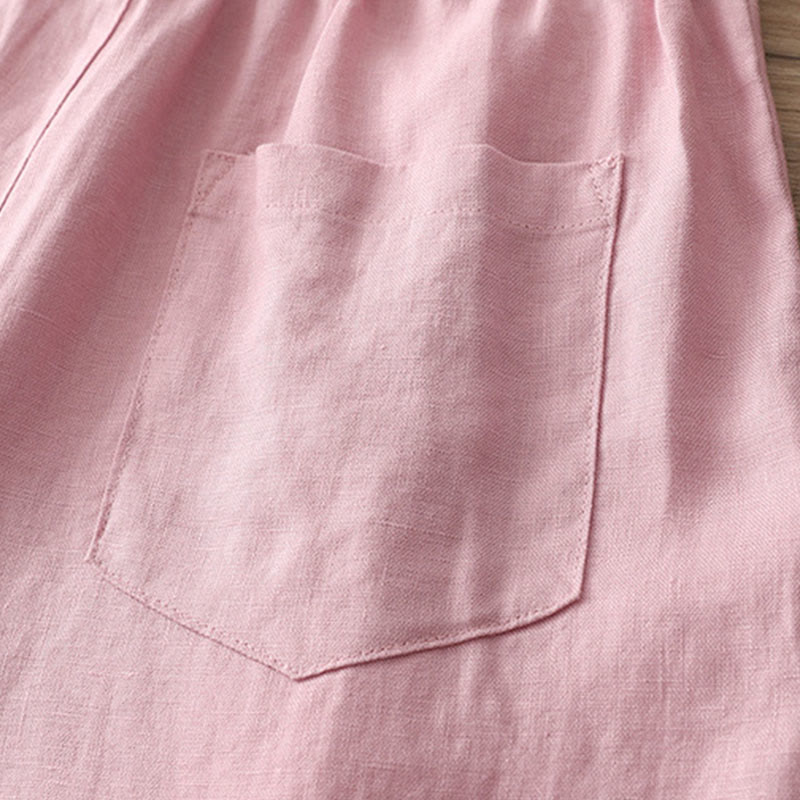 Damskie spodnie z szerokimi nogawkami i guzikami z szerokimi kieszeniami, z bawełny w jednolitym kolorze z Buddha Stones - image 29