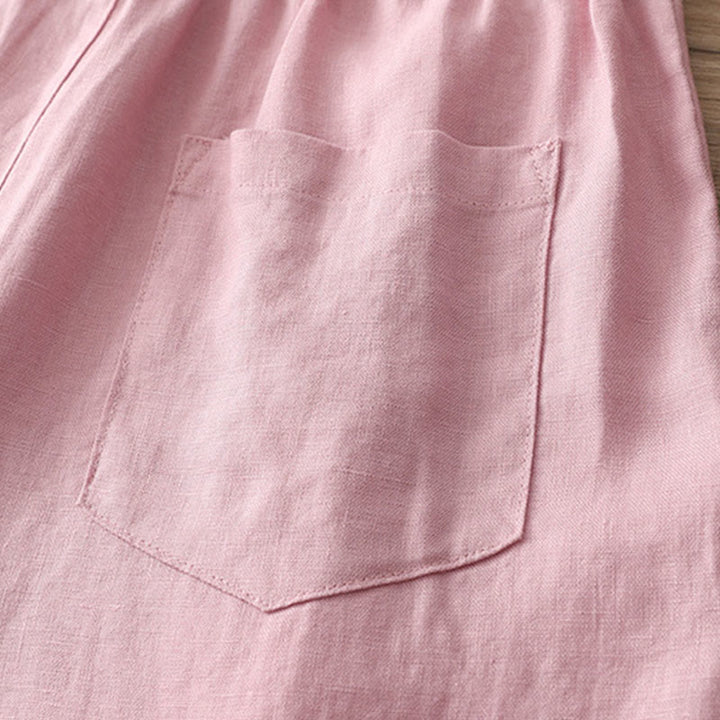 Damskie spodnie z szerokimi nogawkami i guzikami z szerokimi kieszeniami, z bawełny w jednolitym kolorze z Buddha Stones - image 29