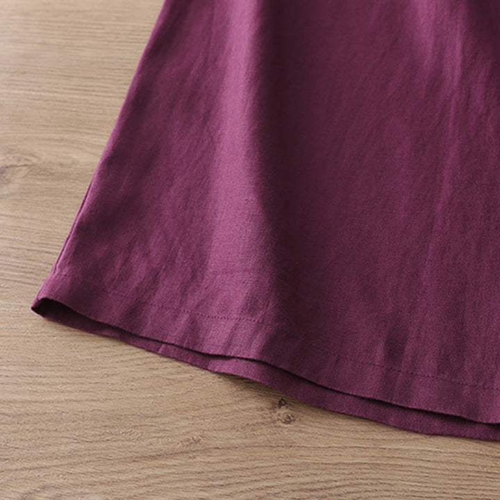 Damskie spodnie z szerokimi nogawkami i guzikami z szerokimi kieszeniami, z bawełny w jednolitym kolorze z Buddha Stones - image 32