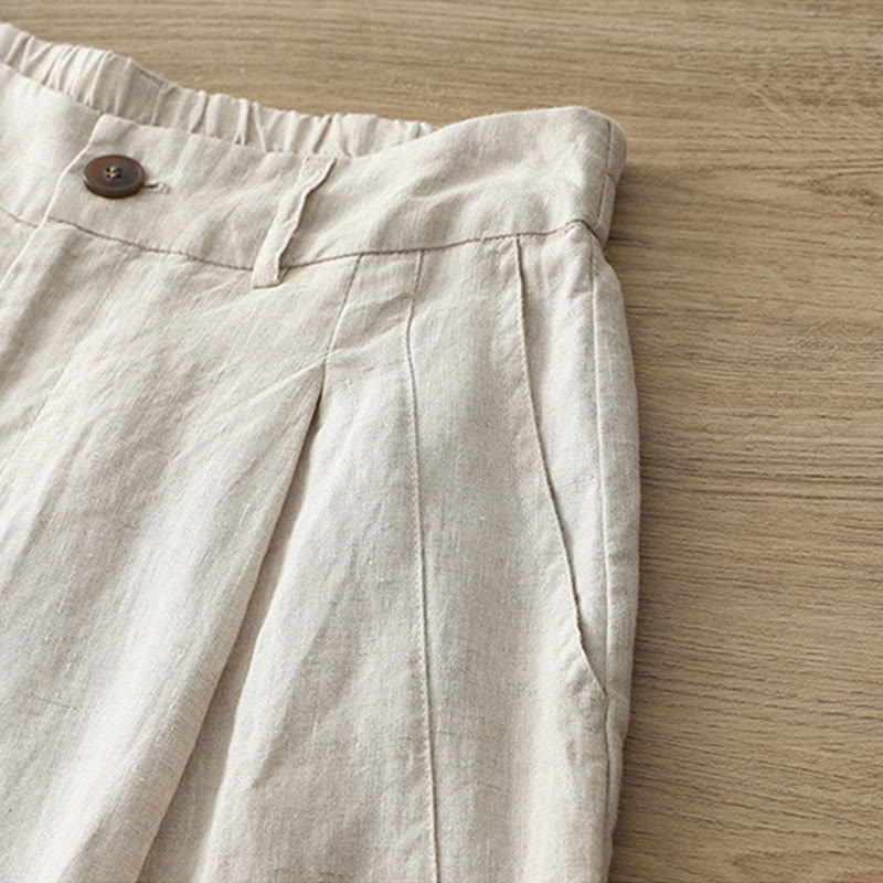 Damskie spodnie z szerokimi nogawkami i guzikami z szerokimi kieszeniami, z bawełny w jednolitym kolorze z Buddha Stones - image 36