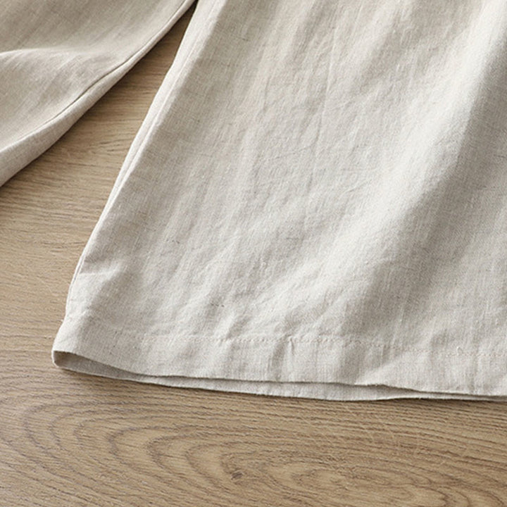 Damskie spodnie z szerokimi nogawkami i guzikami z szerokimi kieszeniami, z bawełny w jednolitym kolorze z Buddha Stones - image 35