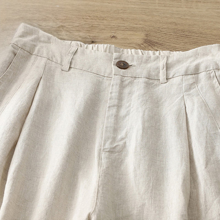 Damskie spodnie z szerokimi nogawkami i guzikami z szerokimi kieszeniami, z bawełny w jednolitym kolorze z Buddha Stones - image 37