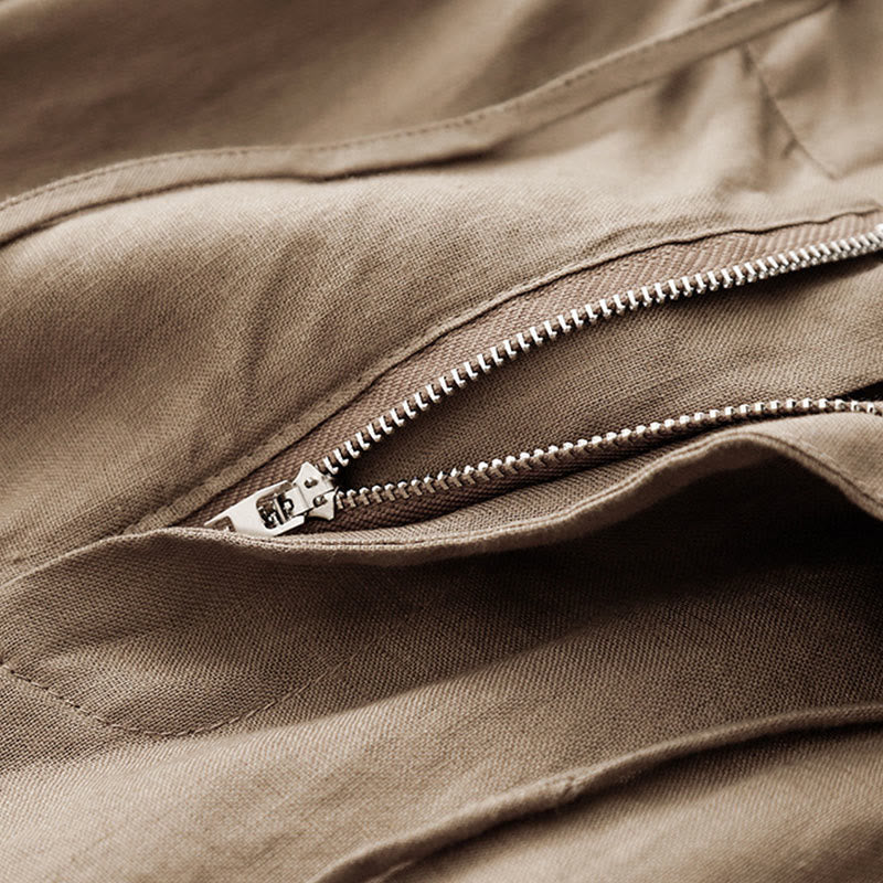 Spodnie damskie z bawełny z kieszeniami i motywem Buddha Stones, w jednolitym kolorze i sznurkiem - image 5