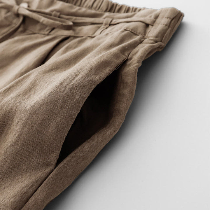 Spodnie damskie z bawełny z kieszeniami i motywem Buddha Stones, w jednolitym kolorze i sznurkiem - image 6