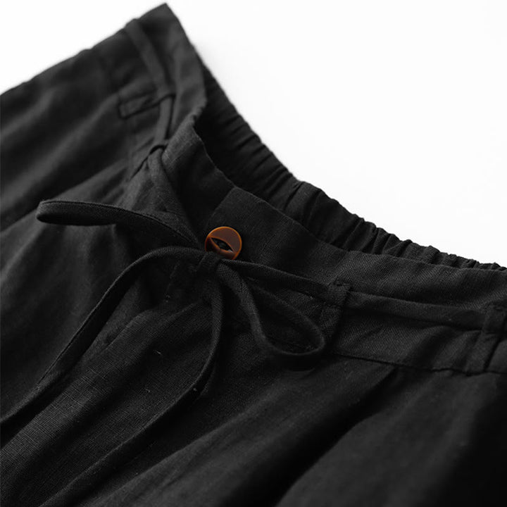 Spodnie damskie z bawełny z kieszeniami i motywem Buddha Stones, w jednolitym kolorze i sznurkiem - image 10