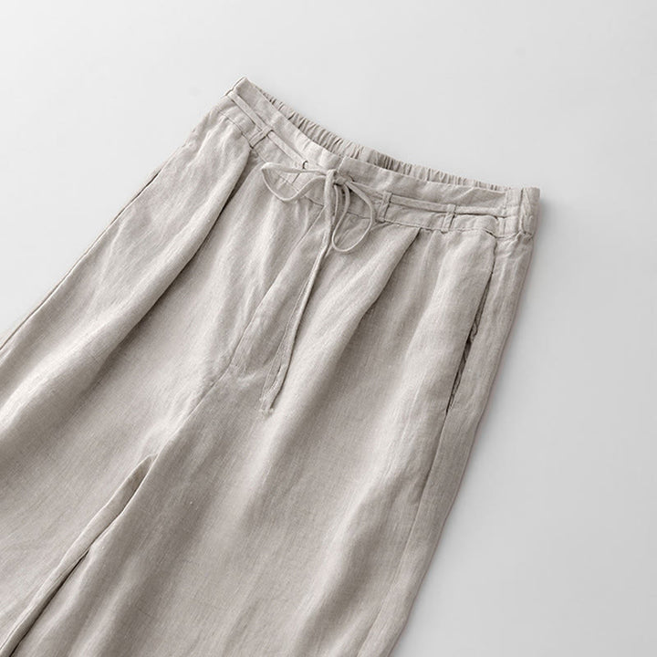 Spodnie damskie z bawełny z kieszeniami i motywem Buddha Stones, w jednolitym kolorze i sznurkiem - image 17