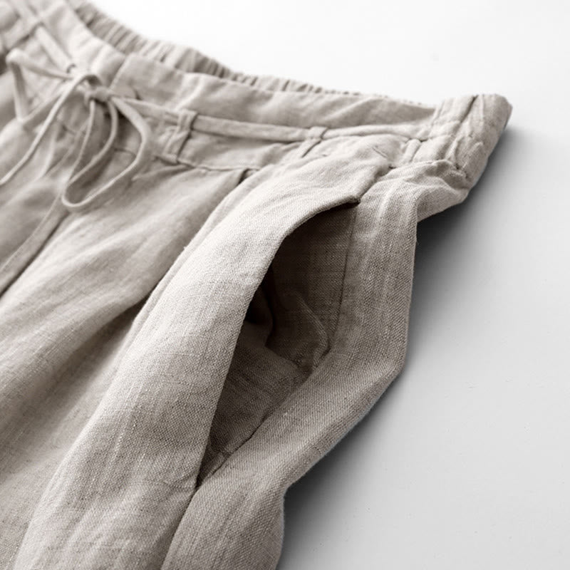 Spodnie damskie z bawełny z kieszeniami i motywem Buddha Stones, w jednolitym kolorze i sznurkiem - image 18