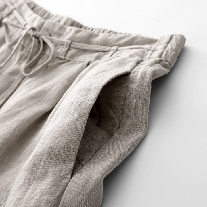 Spodnie damskie z bawełny z kieszeniami i motywem Buddha Stones, w jednolitym kolorze i sznurkiem - image 18