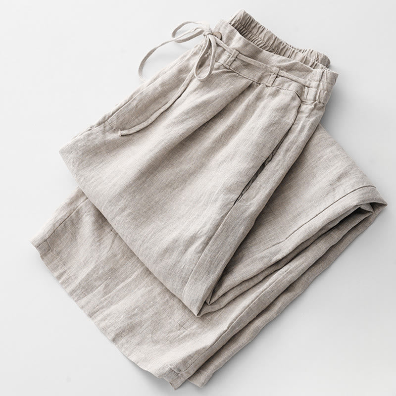 Spodnie damskie z bawełny z kieszeniami i motywem Buddha Stones, w jednolitym kolorze i sznurkiem - image 16