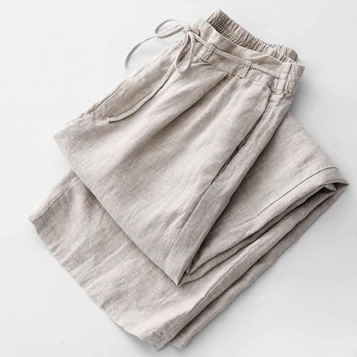Spodnie damskie z bawełny z kieszeniami i motywem Buddha Stones, w jednolitym kolorze i sznurkiem - image 16