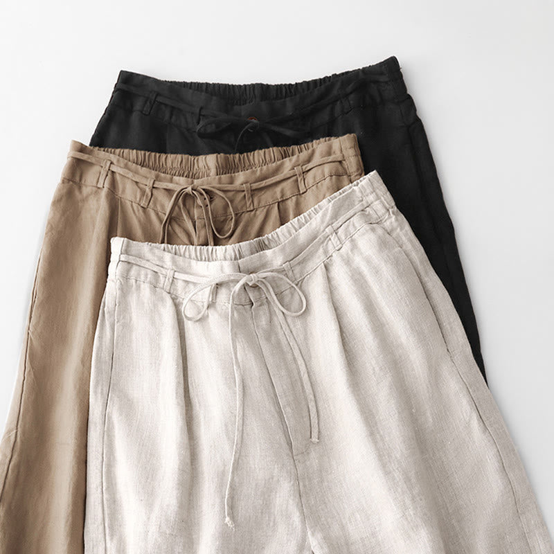 Spodnie damskie z bawełny z kieszeniami i motywem Buddha Stones, w jednolitym kolorze i sznurkiem - image 26