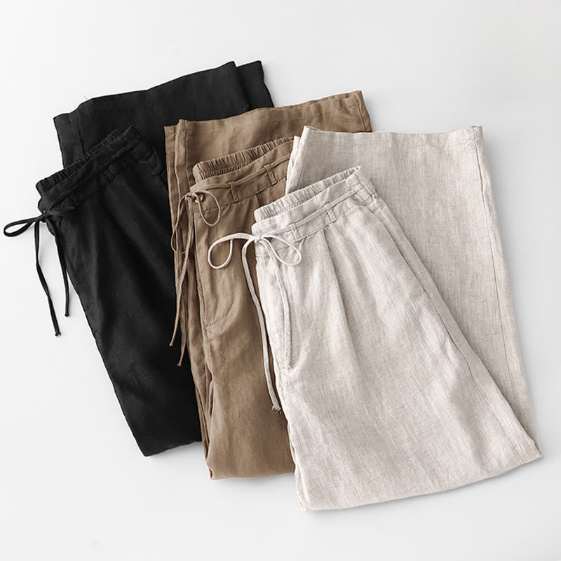 Spodnie damskie z bawełny z kieszeniami i motywem Buddha Stones, w jednolitym kolorze i sznurkiem - image 28