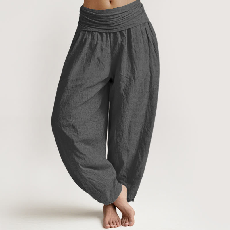 Spodnie haremki damskie z elastycznej talii z Buddha Stones w jednolitym kolorze, w kolorze przydymionej szarości - DimGray - US22, UK/AU26, EU54 (6XL) - image 0