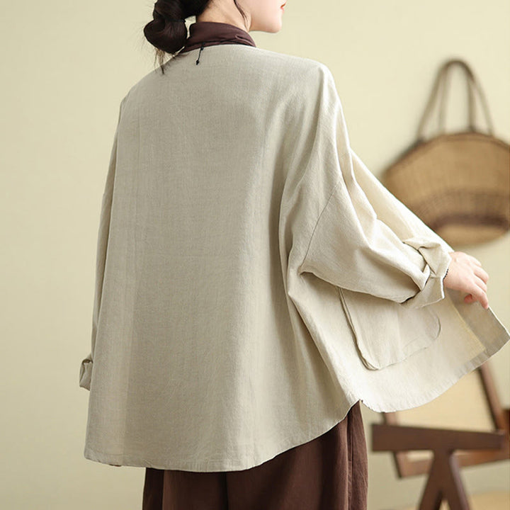 Kurtka damska z długim rękawem i okrągłym dekoltem z bawełny Buddha Stones z kieszeniami - image 5