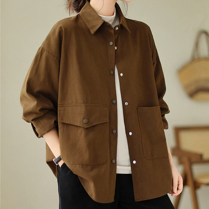 Kurtka damska z długim rękawem i kieszeniami z bawełny Buddha Stones zapinana na guziki - image 1