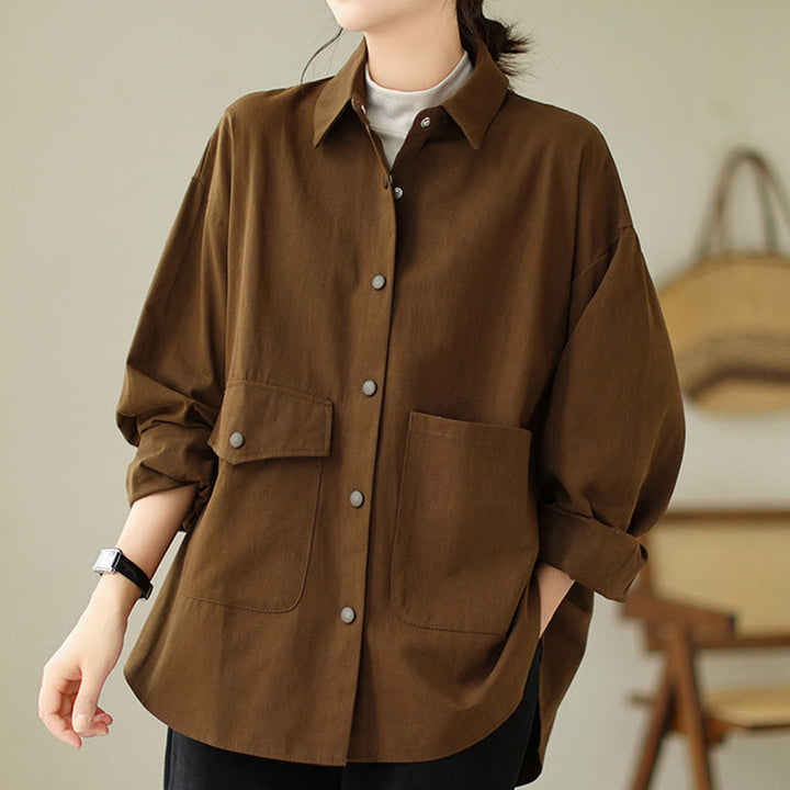 Kurtka damska z długim rękawem i kieszeniami z bawełny Buddha Stones zapinana na guziki - image 3