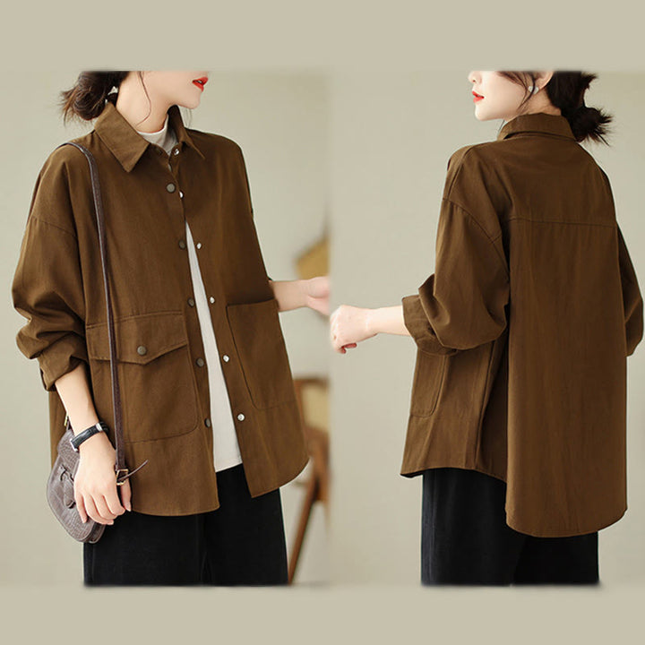 Kurtka damska z długim rękawem i kieszeniami z bawełny Buddha Stones zapinana na guziki - image 4