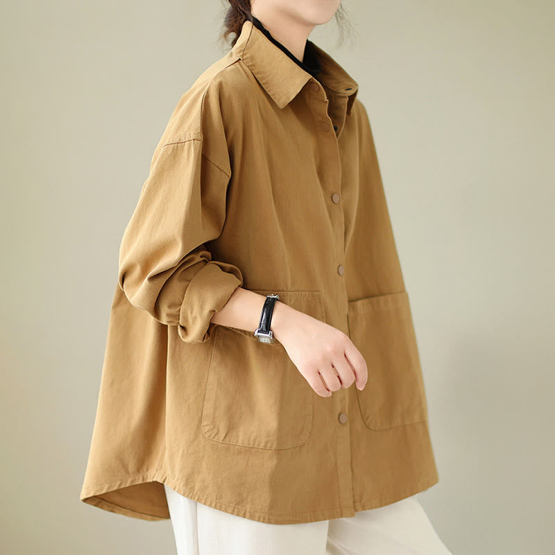 Kurtka damska z długim rękawem i kieszeniami z bawełny Buddha Stones zapinana na guziki - image 8