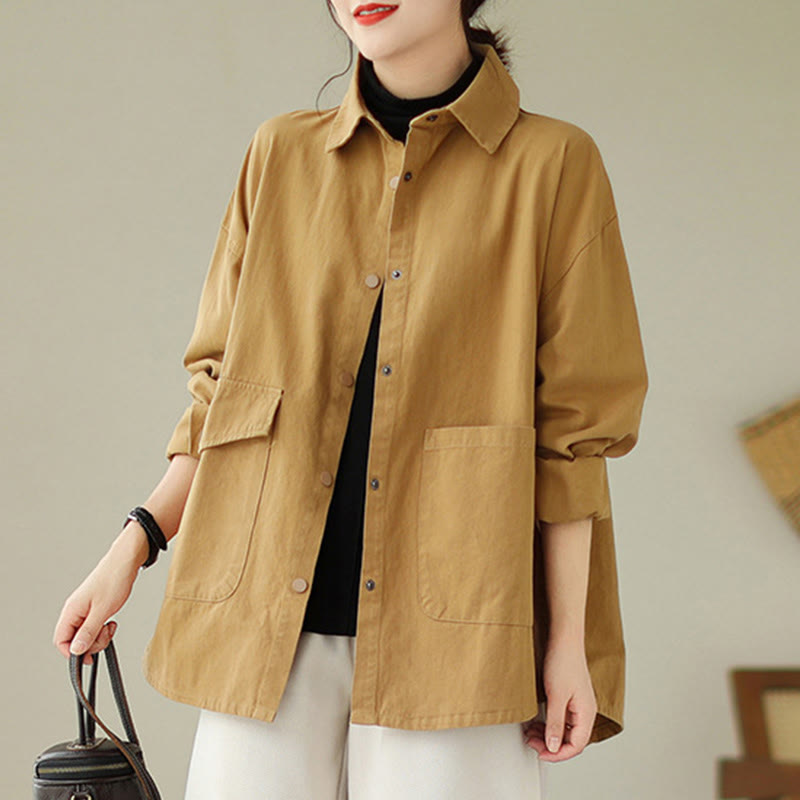 Kurtka damska z długim rękawem i kieszeniami z bawełny Buddha Stones zapinana na guziki - image 6