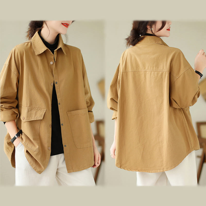 Kurtka damska z długim rękawem i kieszeniami z bawełny Buddha Stones zapinana na guziki - image 9