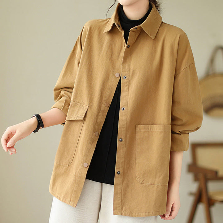 Kurtka damska z długim rękawem i kieszeniami z bawełny Buddha Stones zapinana na guziki - image 7