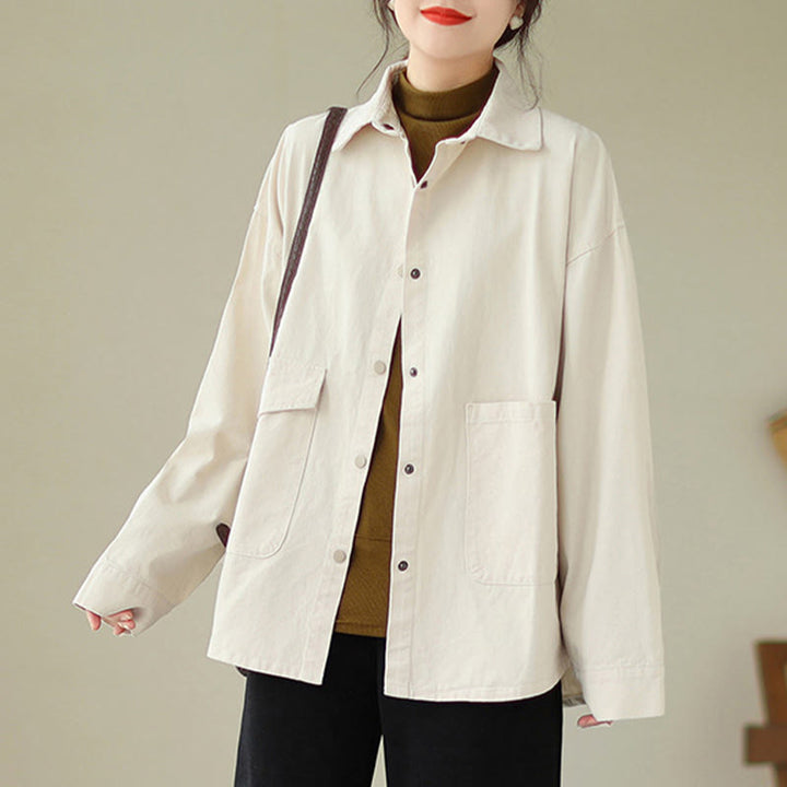 Kurtka damska z długim rękawem i kieszeniami z bawełny Buddha Stones zapinana na guziki - Muszla - US14, UK/AU18, EU46 (2XL) - image 14