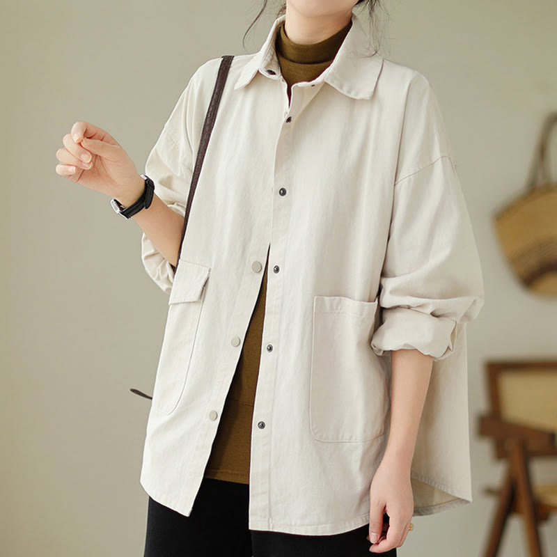 Kurtka damska z długim rękawem i kieszeniami z bawełny Buddha Stones zapinana na guziki - image 17