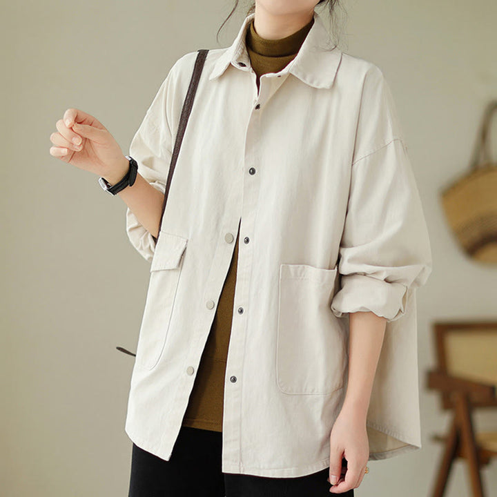 Kurtka damska z długim rękawem i kieszeniami z bawełny Buddha Stones zapinana na guziki - image 17