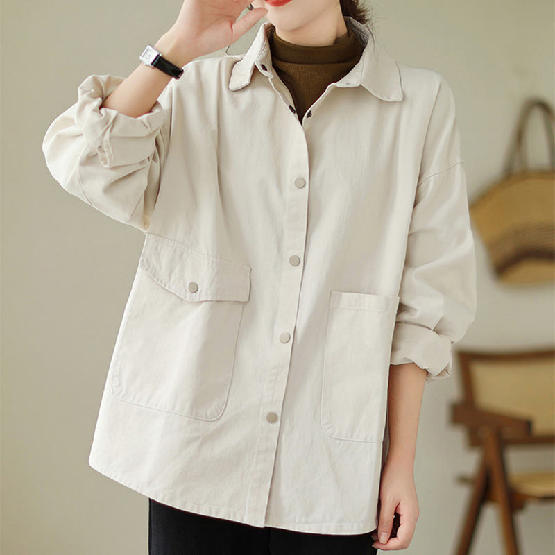 Kurtka damska z długim rękawem i kieszeniami z bawełny Buddha Stones zapinana na guziki - image 16