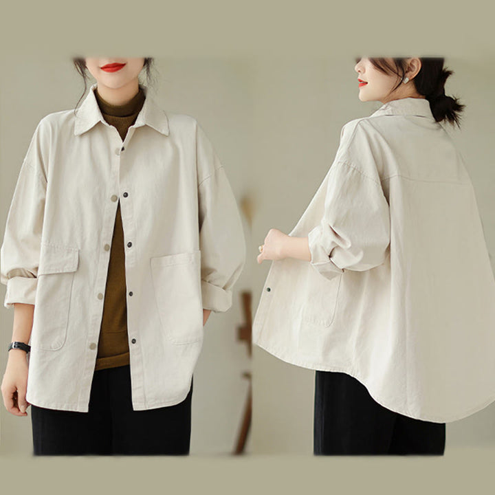 Kurtka damska z długim rękawem i kieszeniami z bawełny Buddha Stones zapinana na guziki - image 18