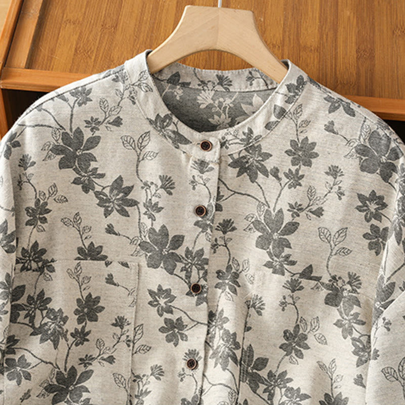 Koszula damska z długim rękawem z poliestru w swobodnym, nadrukowanym wzorem "Buddha Stones" - image 2