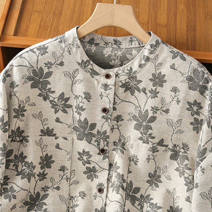 Koszula damska z długim rękawem z poliestru w swobodnym, nadrukowanym wzorem "Buddha Stones" - image 2