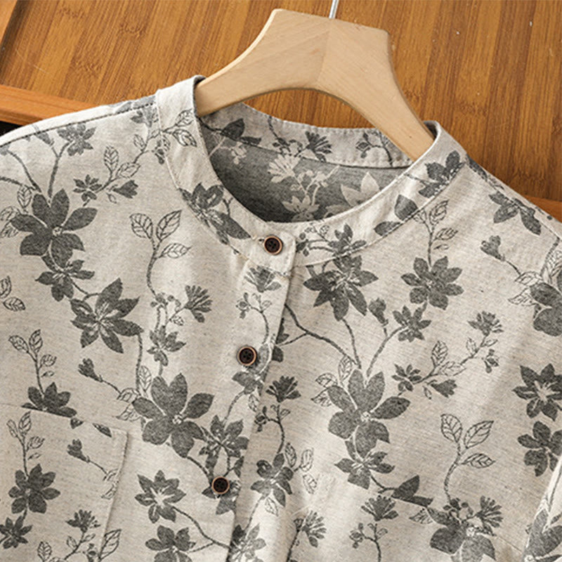 Koszula damska z długim rękawem z poliestru w swobodnym, nadrukowanym wzorem "Buddha Stones" - image 4