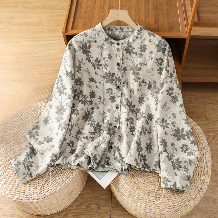 Koszula damska z długim rękawem z poliestru w swobodnym, nadrukowanym wzorem "Buddha Stones" - Srebrny - US14, UK/AU18, EU46 (2XL) - image 0
