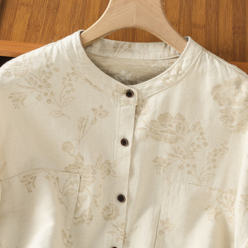 Koszula damska z długim rękawem z poliestru w swobodnym, nadrukowanym wzorem "Buddha Stones" - image 12