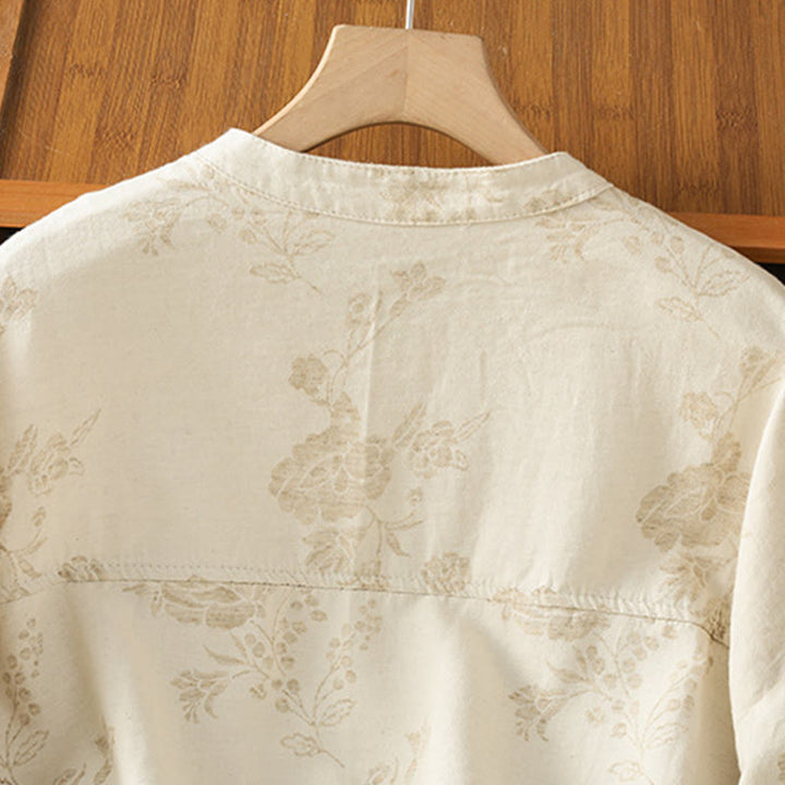 Koszula damska z długim rękawem z poliestru w swobodnym, nadrukowanym wzorem "Buddha Stones" - image 13