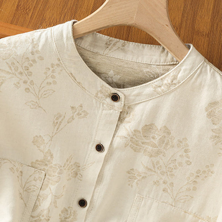 Koszula damska z długim rękawem z poliestru w swobodnym, nadrukowanym wzorem "Buddha Stones" - image 18