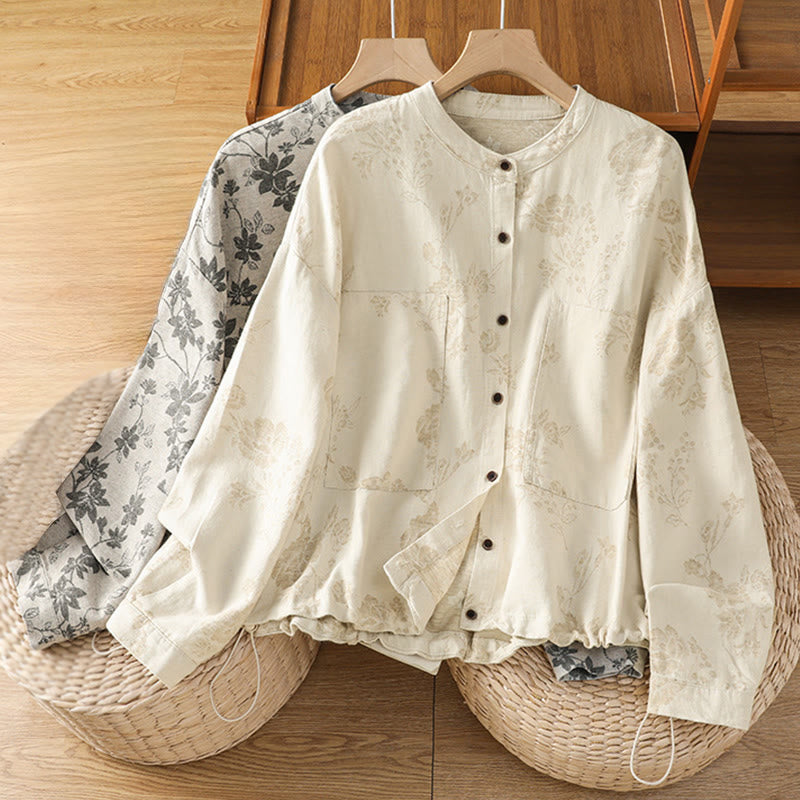 Koszula damska z długim rękawem z poliestru w swobodnym, nadrukowanym wzorem "Buddha Stones" - image 21