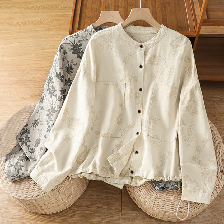 Koszula damska z długim rękawem z poliestru w swobodnym, nadrukowanym wzorem "Buddha Stones" - image 21