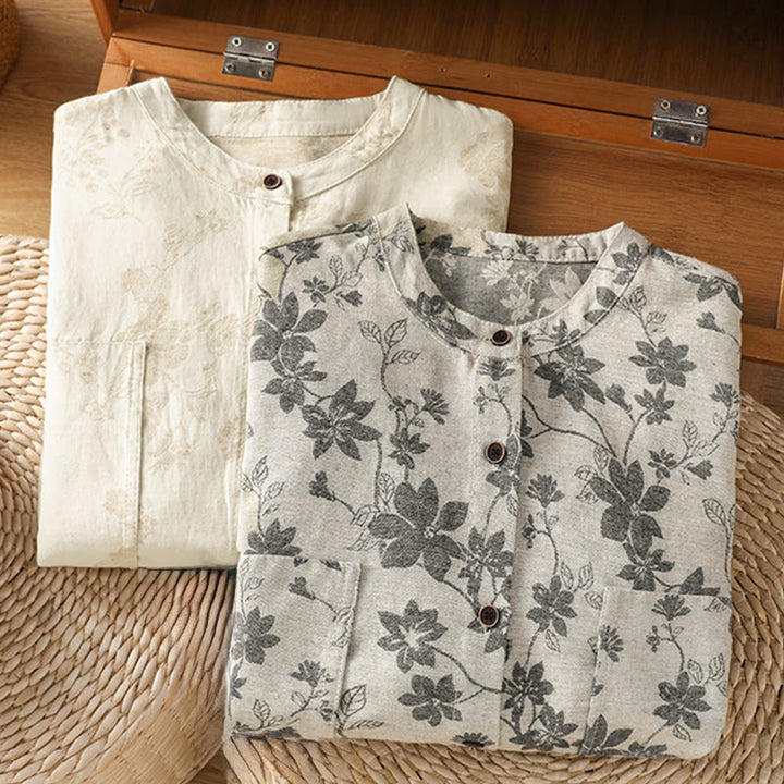 Koszula damska z długim rękawem z poliestru w swobodnym, nadrukowanym wzorem "Buddha Stones" - image 22