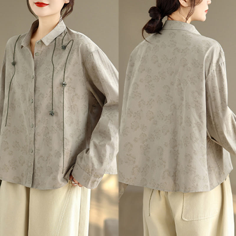 Koszula damska z długim rękawem z poliestru z haftowanymi kwiatami i Buddha Stones - image 3