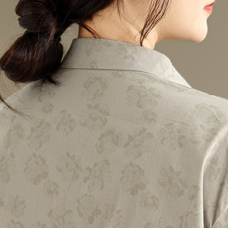 Koszula damska z długim rękawem z poliestru z haftowanymi kwiatami i Buddha Stones - image 5